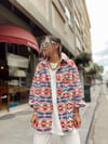 Saks Oranj Kilim Desenli Oversize Gömlek