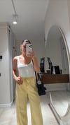 Sarı Bel Lastikli Bol Paça Keten Pantolon
