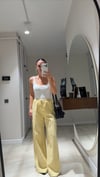 Sarı Bel Lastikli Bol Paça Keten Pantolon