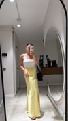 Sarı Bel Lastikli Uzun Saten Etek