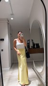 Sarı Bel Lastikli Uzun Saten Etek