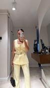 Sarı Gizli Düğmeli Kemerli Yelek Takım 