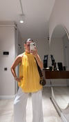 Sarı Halter Yaka Astarlı Şifon Bluz
