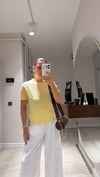 Sarı Kendinden Desenli Ajurlu Kısa Kol Bluz