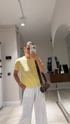 Sarı Kendinden Desenli Ajurlu Kısa Kol Bluz