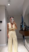 Sarı Ön Bağlamalı Keten Crop Takım