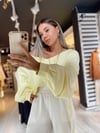 Sarı V Yaka Büzgülü Crop Sweat 