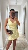 Sarı V Yaka Ön Cep Görünümlü Mini Elbise