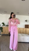 Şeker Pembe Bel Lastikli Saten Bol Pantolon