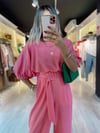 Şeker Pembe Bel Ve Kol Lastikli Bluz 