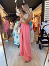 Şeker Pembe Beli Lastikli Bol Paça Pantolon