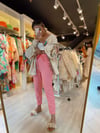 Şeker Pembe Beli Lastikli Paça Detaylı Keten Pantolon