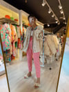 Şeker Pembe Beli Lastikli Paça Detaylı Keten Pantolon