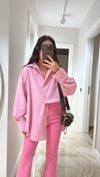 Şeker Pembe Gizli Düğme Detaylı Oversize Gömlek