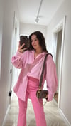 Şeker Pembe Gizli Düğme Detaylı Oversize Gömlek