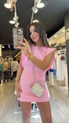 Şeker Pembe Omuz Detaylı Keten Elbise 