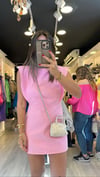 Şeker Pembe Omuz Detaylı Keten Elbise 