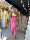 Şeker Pembe Paça Detaylı Muslin Pantolon