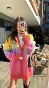 Şeker Pembe Renk Geçişli Düğmeli Hırka 