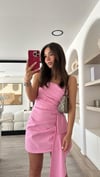 Şeker Pembe Straplez Drapeli Elbise