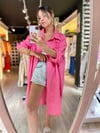Şeker Pembe Tek Cepli Uzun Oversize Gömek