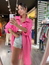Şeker Pembe Tek Cepli Uzun Oversize Gömek