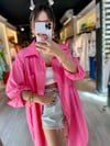 Şeker Pembe Tek Cepli Uzun Oversize Gömek