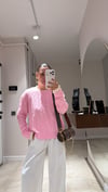 Şeker Pembe Yaka Yırtıklı Örgü Triko Kazak 