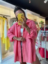 Şeker Pembe Yanları Düğmeli Keten Gömlek