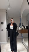 Siyah Arka Lastikli Bol Paça Keten Pantolon 