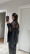 Siyah Arka Tül Detaylı Oversize Gömlek 