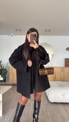 Siyah Atkılı Kaşe Oversize Ceket 