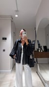 Siyah Balon Kol Oversize Tensel Gömlek