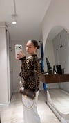 Siyah Bej Leopar Desenli Sakallı Hırka