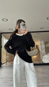 Siyah Bej Ribanalı Marka Model İnce Sweat 