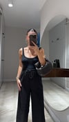 Siyah Bel Bağlamalı Keten Pantolon