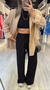 Siyah Beli Lastikli Bol Paça Krinkıl Pantolon
