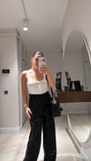 Siyah Beli Lastikli Pullu Kadife Pantolon