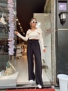 Siyah Beli Lastikli Saten Bol Pantolon