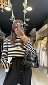 Siyah Beyaz Çizgili Basic Sweat