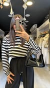 Siyah Beyaz Çizgili Basic Sweat