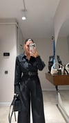Siyah Beyaz Çizgili Bel Kemer Detaylı Crop Gömlek