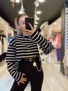Siyah Beyaz Çizgili Bisiklet Yaka Sweat