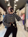 Siyah Beyaz Çizgili Bisiklet Yaka Sweat