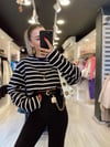 Siyah Beyaz Çizgili Bisiklet Yaka Sweat