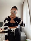 Siyah Beyaz Çizgili Crop Hırka 