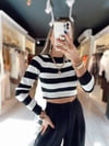 Siyah Beyaz Çizgili Crop Triko