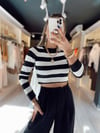 Siyah Beyaz Çizgili Crop Triko