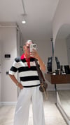 Siyah Beyaz Çizgili Polo Yaka Triko Tişört
