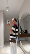 Siyah Beyaz Çizgili Polo Yaka Triko Tişört
